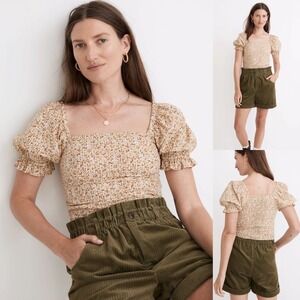 NWT Madewell Hopewell Puff-Sleeve Crop Top in Cottage‎ Garden Floral XL